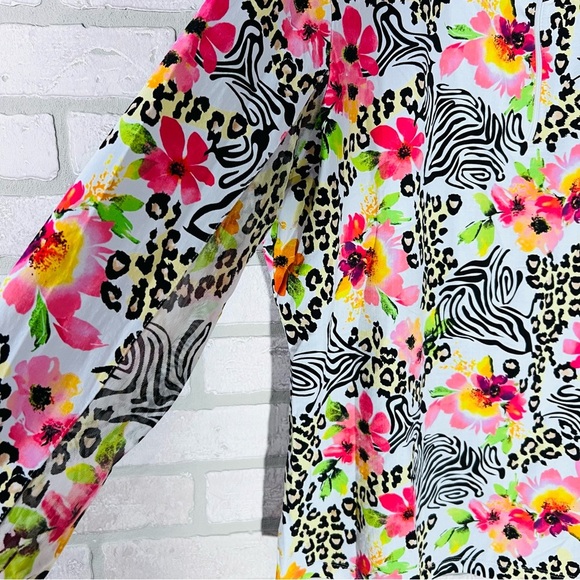 IBKUL Flower Zebra Leopard Print Long Sleeve Quarter Zip Top Size XXL - Picture 6 of 9